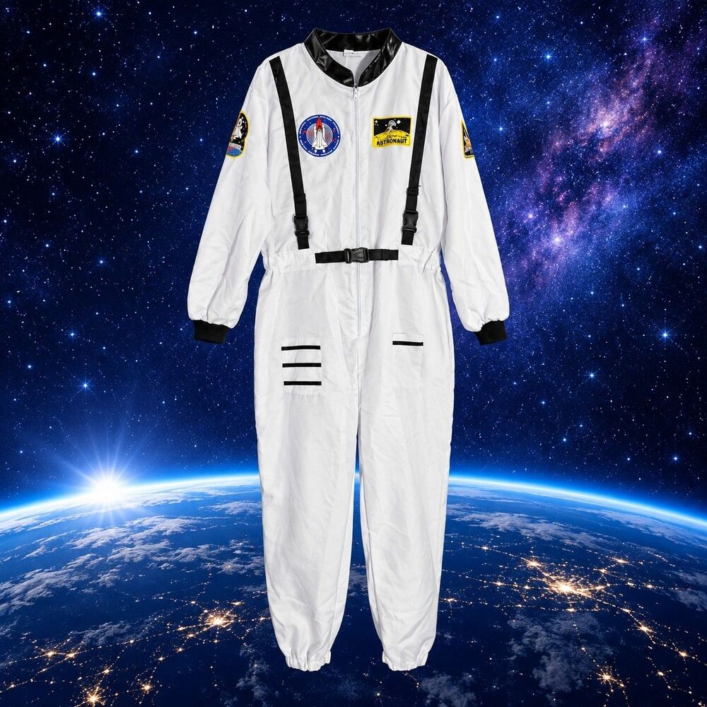 Adult Astronaut Costume 2XL 2X XXL White Space Shuttle Jumpsuit Halloween C92